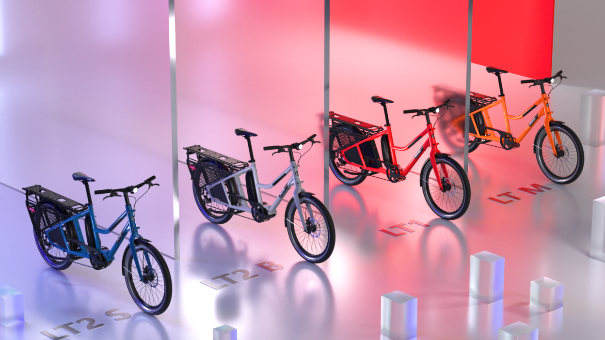 La gamme vélo longtail de Douze en ordre inversé : LT 2S, LT 2B, LT 1 et LT M