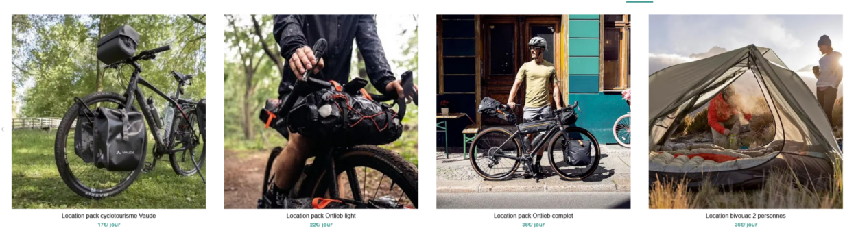 Des exemple de kits "prêts à partir" proposé par la nouvelle offre de location d'équipement vélo chez Lecyclo